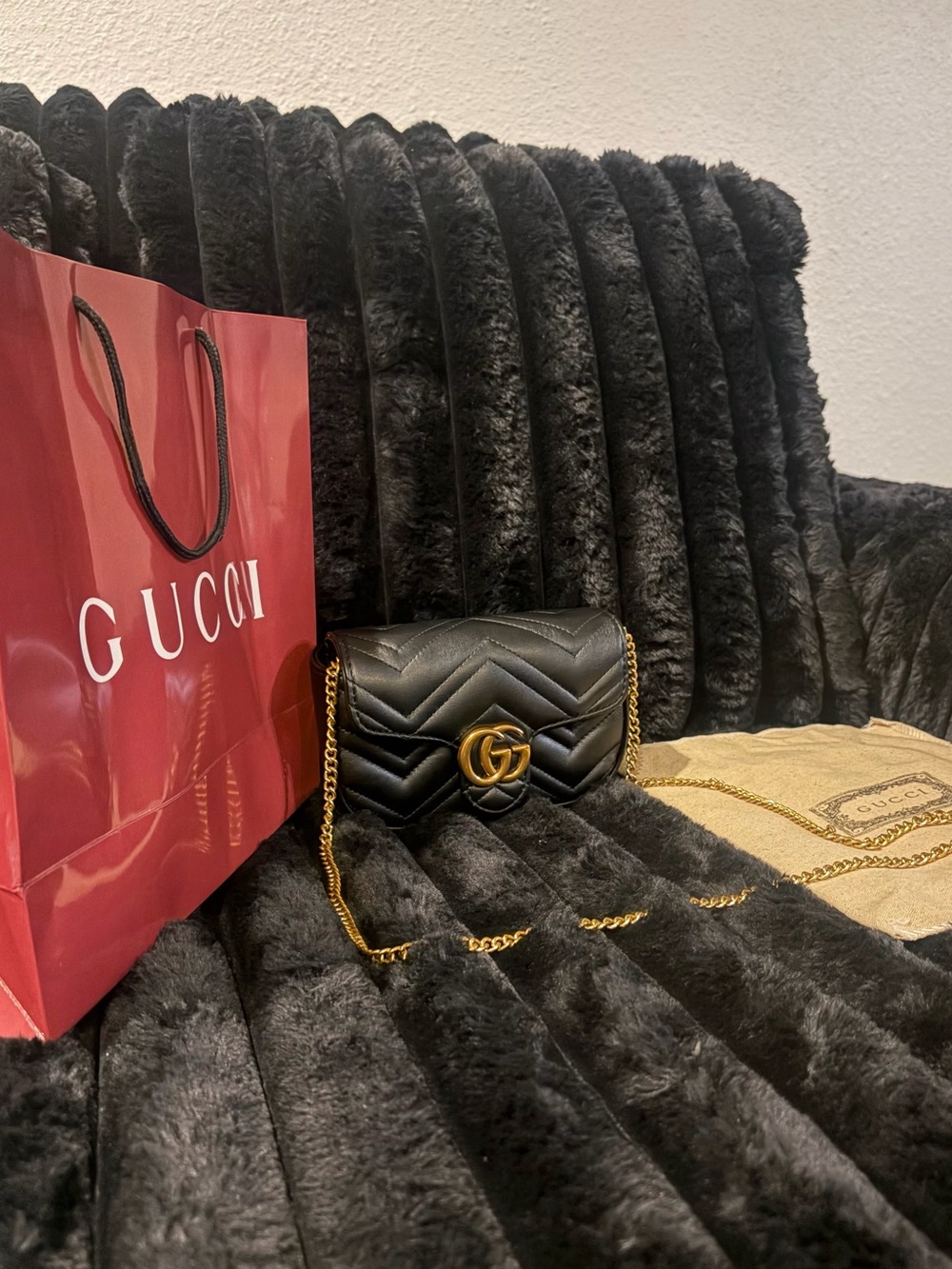 Gucci Black Chevron Matelassé Crossbody with Gold Hardware